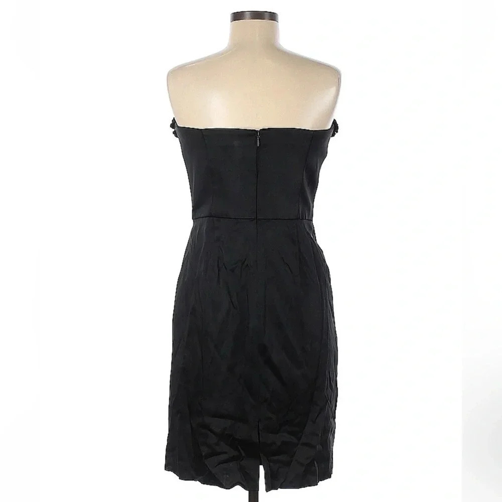 White House Black Market | Black Satin Ruffled Strapless Dress Size 8 Medium M - Picture 3 of 3